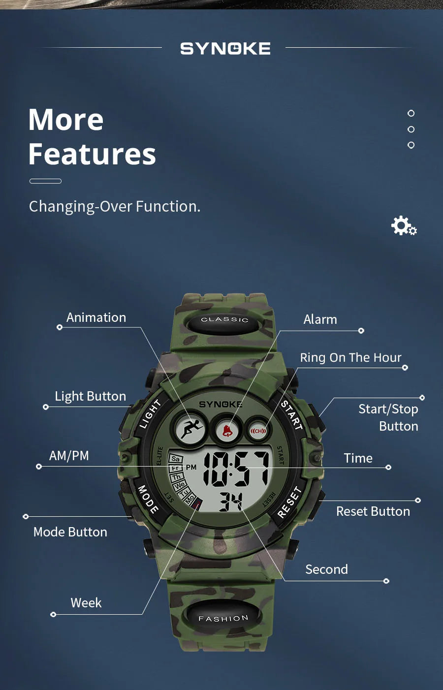 Reloj deportivo SYNOKE para estudiantes para niños, relojes electrónicos coloridos, reloj resistente al agua hasta 50M, reloj digital para niños