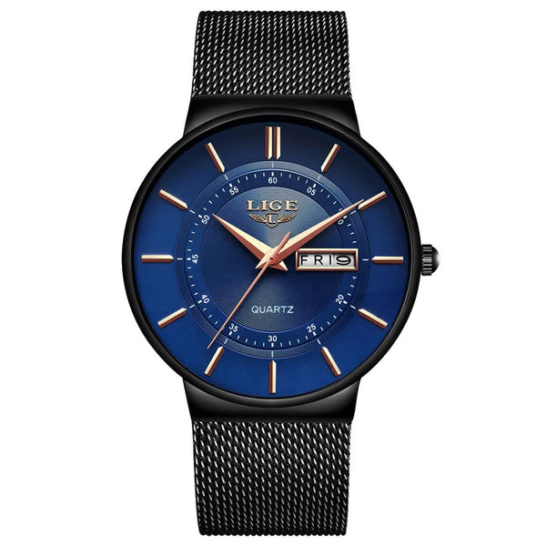 Reloj de lujo para hombre, reloj de fecha ultrafino resistente al agua, correa de acero, reloj de cuarzo informal