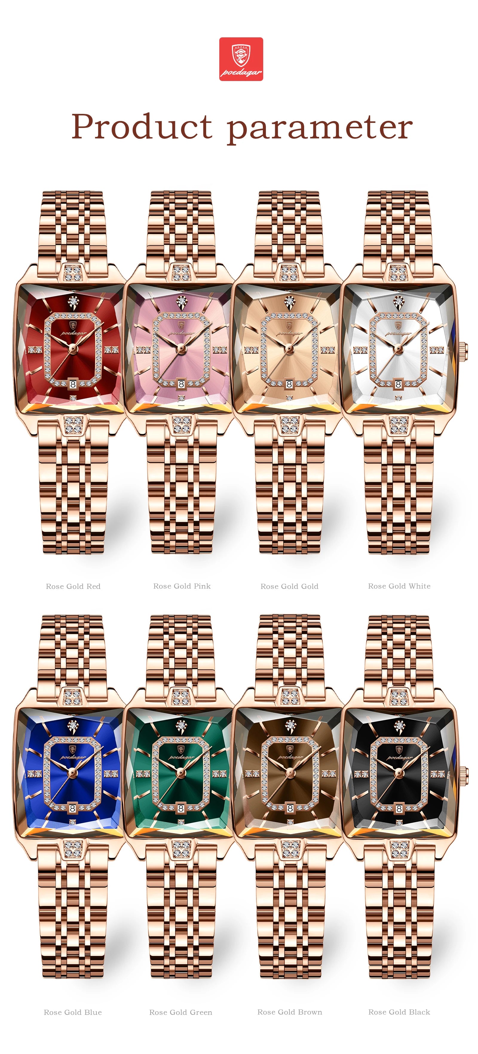 Reloj elegante de lujo para mujer, Reloj rectangular resistente al agua  para mujer