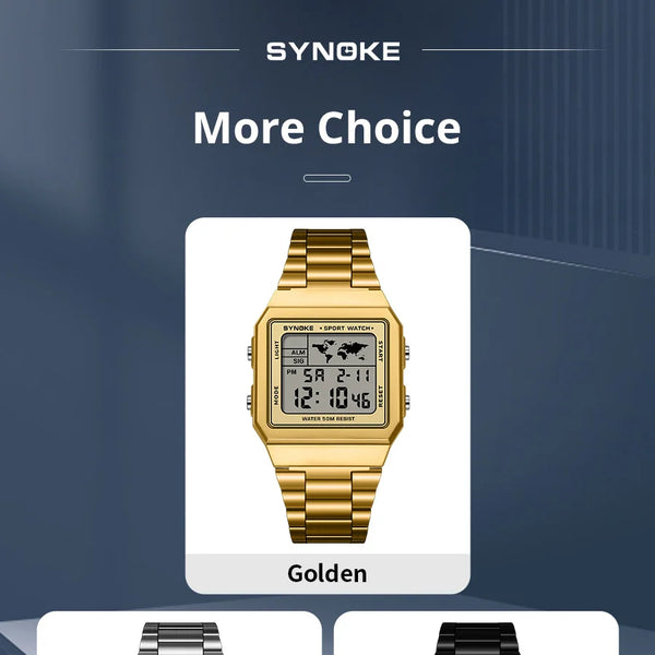 Reloj de acero inoxidable para hombre, cronógrafo de pulsera Digital con pantalla de luz trasera, resistente al agua, 5bar