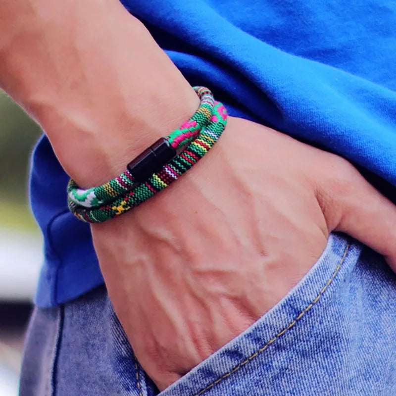 Pulsera de cuerda Bohemia atraer pulsera magnética aventura supervivencia Braslet Pulseras Hilo Hombre Surf en la playa Brazalete
