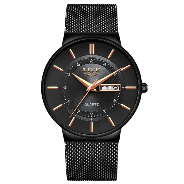 Reloj de lujo para hombre, reloj de fecha ultrafino resistente al agua, correa de acero, reloj de cuarzo informal