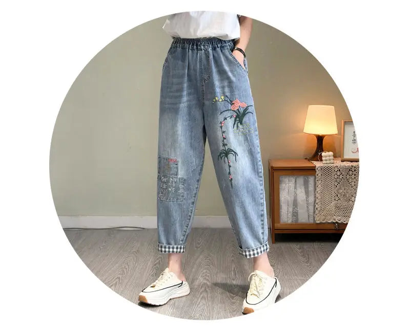 Pantalon holgado con bordado elegante para mujer, dale frescura y estilo a tu outfit