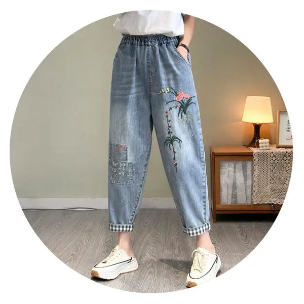 Pantalon holgado con bordado elegante para mujer, dale frescura y estilo a tu outfit