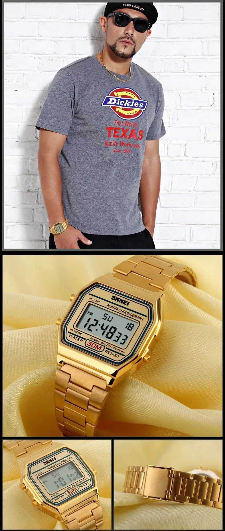 Reloj deportivo digital SKMEI para hombre, reloj de pulsera electrónico de acero inoxidable de lujo resistentes al agua
