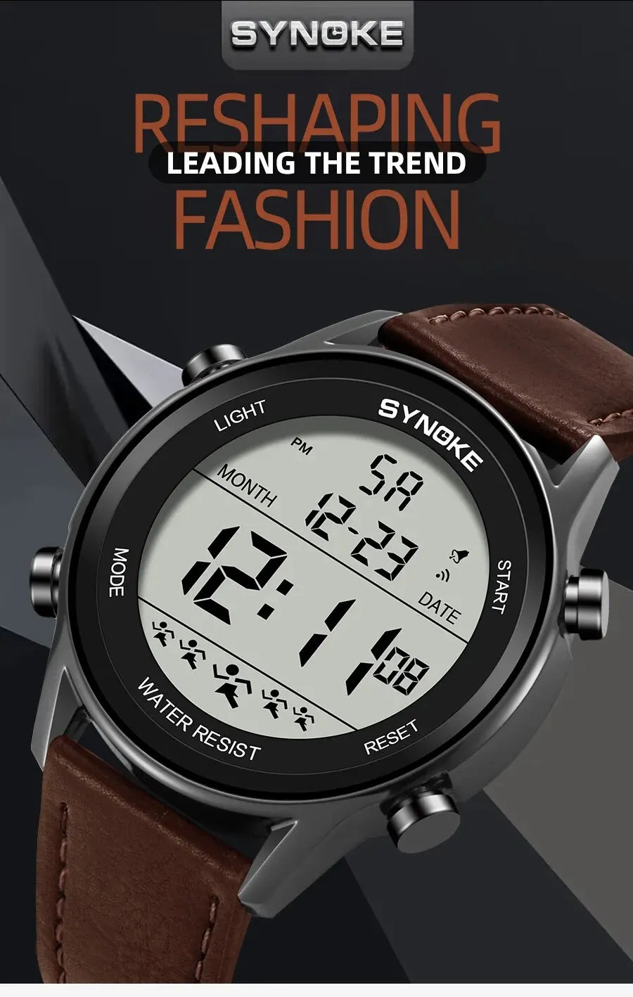 Reloj deportivo multifuncional para hombre, pantalla grande resistente al agua, luminoso, LED, Digital, correa de moda