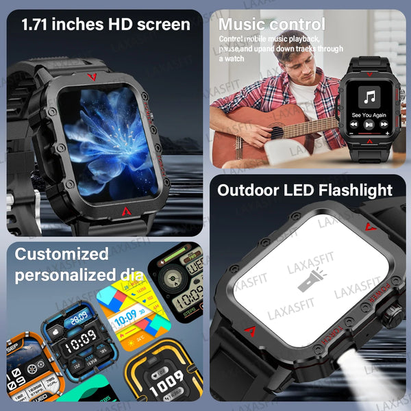 reloj inteligente militar para hombres al aire libre Bluetooth Talk deportes Monitor de ritmo cardíaco reloj inteligente Android IOS