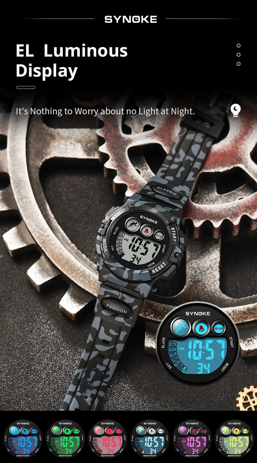 Reloj deportivo SYNOKE para estudiantes para niños, relojes electrónicos coloridos, reloj resistente al agua hasta 50M, reloj digital para niños
