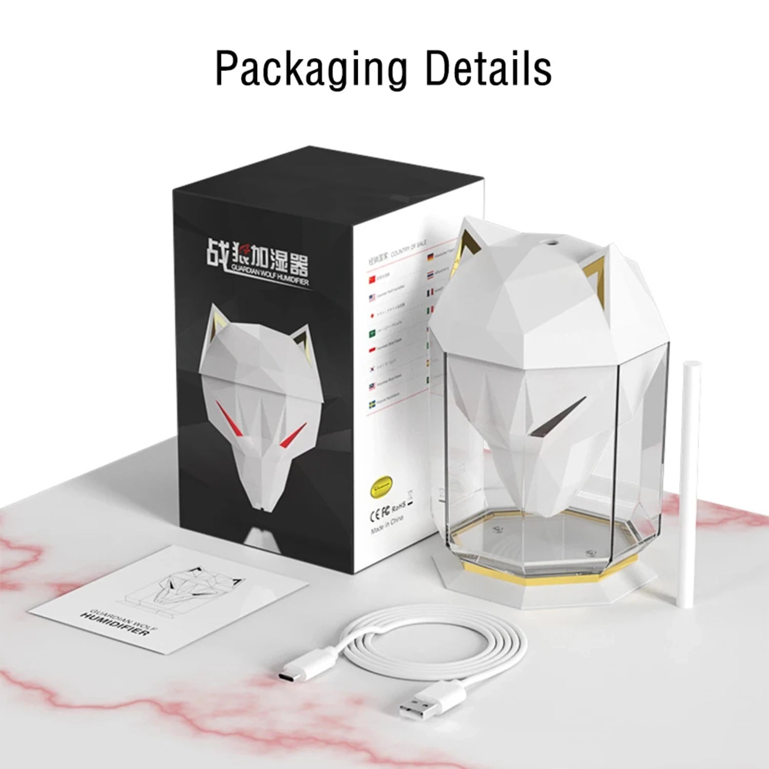 Humidificador de luz nocturna de ojo de lobo, eficiente y colorido, con capacidad de 650ml, difusor de aromaterapia silencioso alimentado por USB para el hogar