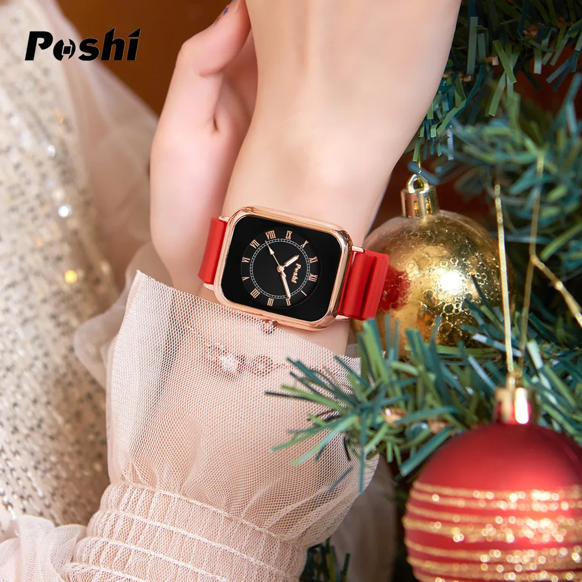 POSHI-Reloj de pulsera de cuarzo Original para mujer, relojes elegantes simples, correa de silicona impermeable, estilo de moda de tendencia