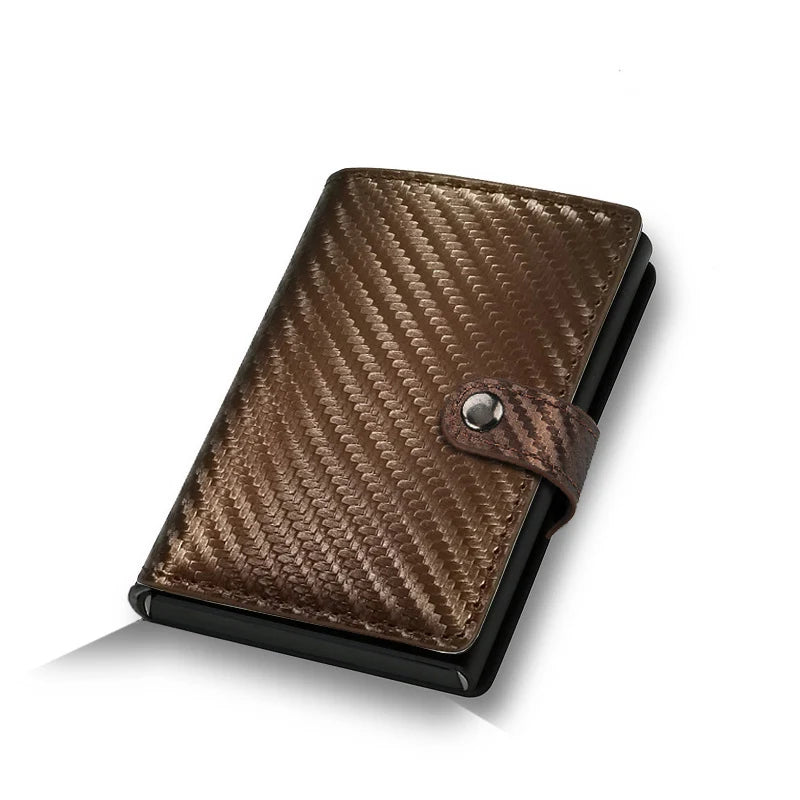 Billetera con tarjetero de fibra de carbono para hombre, cartera minimalista emergente delgada de Metal inteligente Rfid, monedero pequeño negro, Vallet de Metal