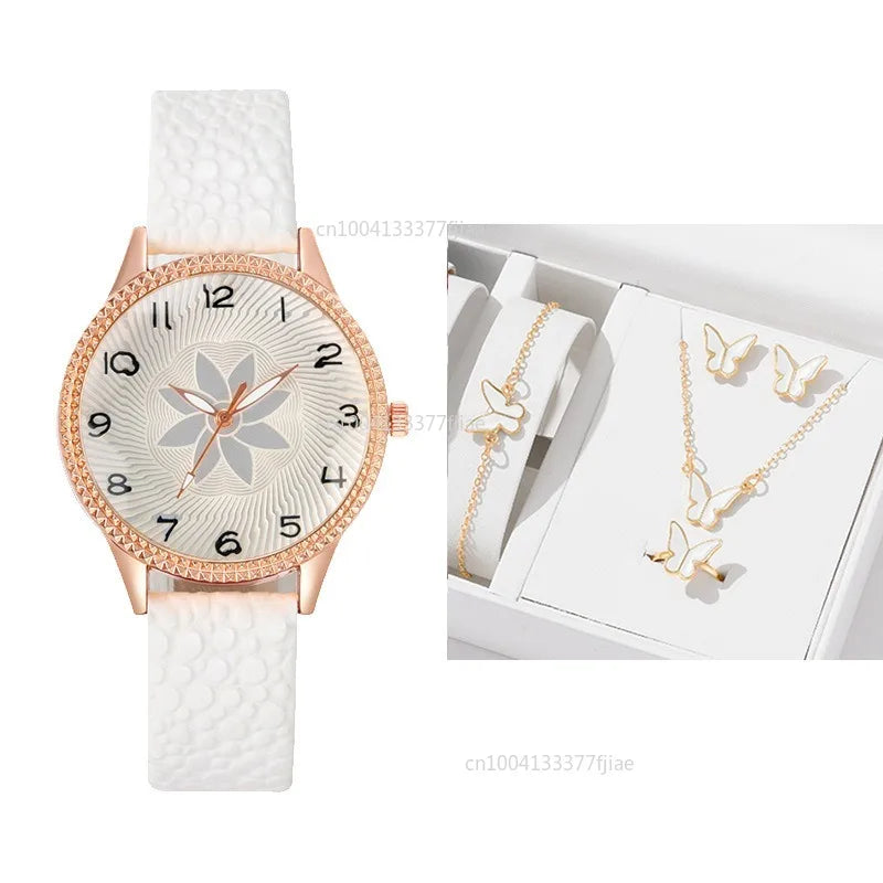 Reloj de Diseño de Flores Retro Simple para Mujer, Marca Nueva, Movimiento de Cuarzo, Relojes de Moda con Correa de Cuero Marrón, Regalo de Reloj de Pulsera para Damas