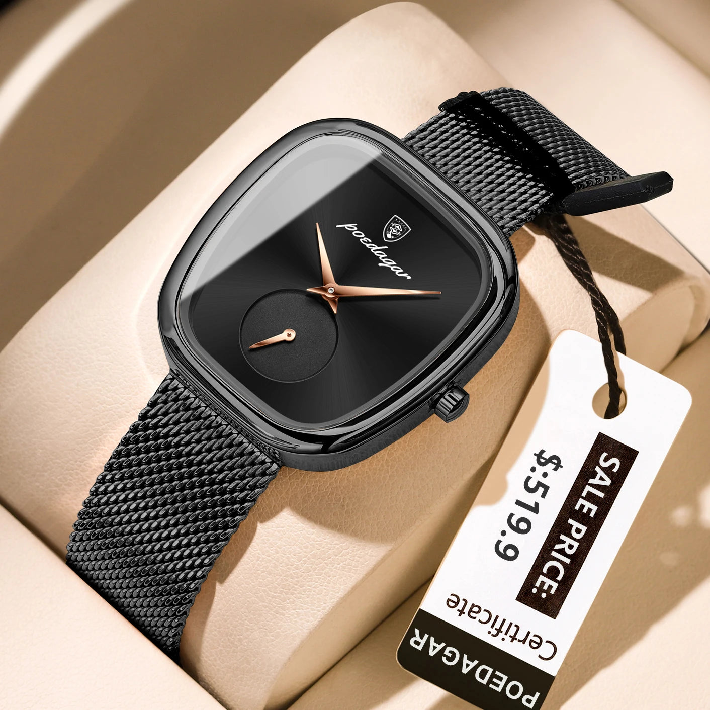 POEDAGAR, Reloj elegante de lujo a la moda para mujer, Reloj resistente al agua para mujer, relojes de cuarzo de acero inoxidable de malla para mujer, Reloj femenino