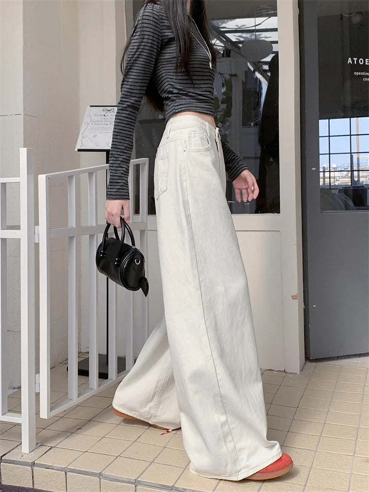 Pantalones vaqueros holgados blancos para mujer, nueva moda coreana informal Y2k, pantalones vaqueros holgados de cintura