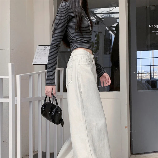 Pantalones vaqueros holgados blancos para mujer, nueva moda coreana informal Y2k, pantalones vaqueros holgados de cintura