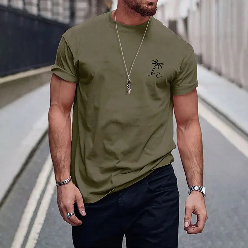 ¡Novedades 2025! Camiseta de manga corta negra pura con letras sencillas estampadas con cuello redondo, camiseta informal para hombre con temperamento para Calle