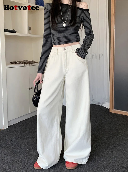 Pantalones vaqueros holgados blancos para mujer, nueva moda coreana informal Y2k, pantalones vaqueros holgados de cintura
