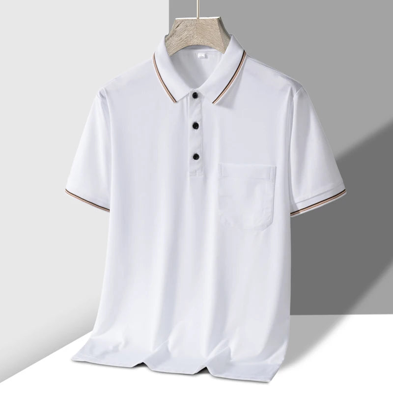 TFETTERS-Camiseta de manga corta para hombre, Polo de negocios antiarrugas con diseño de bolsillo Real, cuello vuelto