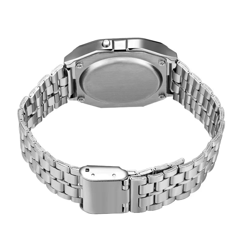 Reloj con correa de acero F91W, reloj de negocios para hombre, reloj de pulsera deportivo digital LED multifunción, reloj electrónico