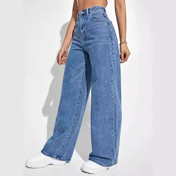 Pantalon jean retro a la moda para mujer, pantalones rectos holgados de calle alta, pantalones ajustados todo en uno de cintura alta