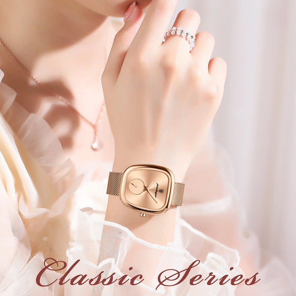 POEDAGAR, Reloj elegante de lujo a la moda para mujer, Reloj resistente al agua para mujer, relojes de cuarzo de acero inoxidable de malla para mujer, Reloj femenino