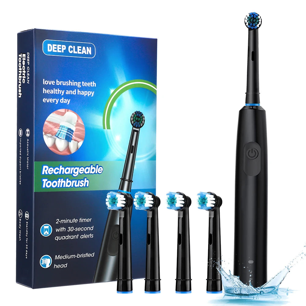 Cepillo de dientes eléctrico inteligente con sincronización giratoria, cepillo de dientes giratorio recargable con 4 cabezales, 5 modos de ajuste, blanqueamiento dental, coche Oral