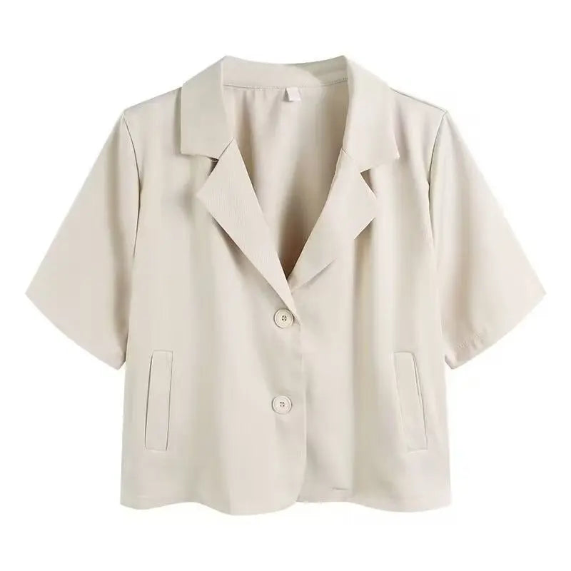 Chaqueta de traje de manga corta para mujer, Tops informales finos de nicho francés de verano 2025