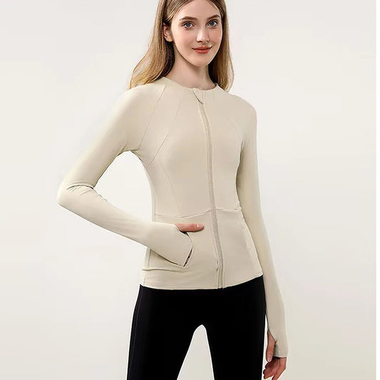 Chaqueta deportiva con cremallera para mujer, abrigos para entrenamiento y correr, cárdigan cálido de manga larga para gimnasio, chaqueta ajustada, ropa deportiva