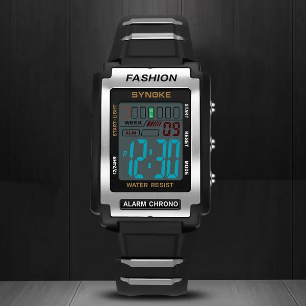 Reloj electrónico deportivo Rectangular para hombre, resistente al agua, luz nocturna de 50M, pantalla grande, despertador, estilo Retro de tendencia