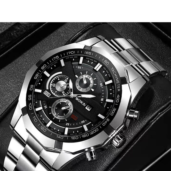 Reloj de cuarzo con esfera de acero para hombre, pulsera de negocios con esfera a escala