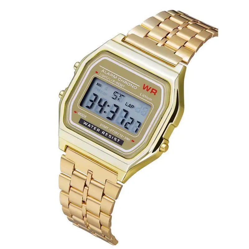 Reloj con correa de acero F91W, reloj de negocios para hombre, reloj de pulsera deportivo digital LED multifunción, reloj electrónico