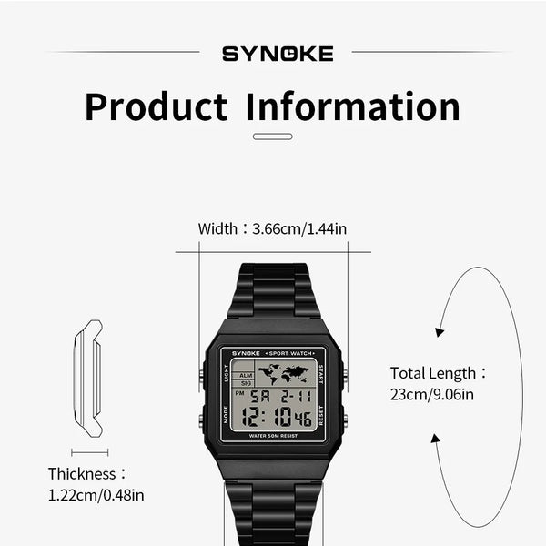 Reloj de acero inoxidable para hombre, cronógrafo de pulsera Digital con pantalla de luz trasera, resistente al agua, 5bar