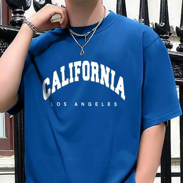 Camiseta holgada informal de poliéster 100% para hombre, camiseta deportiva con estampado de CALIFORNIA, cómoda, de manga corta y cuello redondo, de verano
