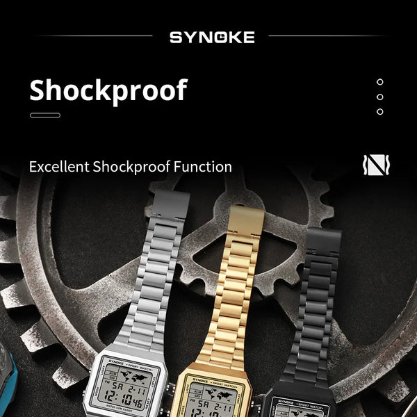 Reloj de acero inoxidable para hombre, cronógrafo de pulsera Digital con pantalla de luz trasera, resistente al agua, 5bar