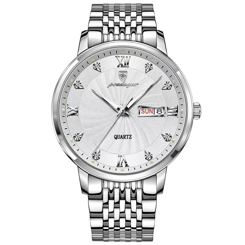 Reloj de lujo para hombre, reloj de pulsera de cuarzo resistente al agua con fecha luminosa y semana, reloj deportivo de moda de acero inoxidable para hombre