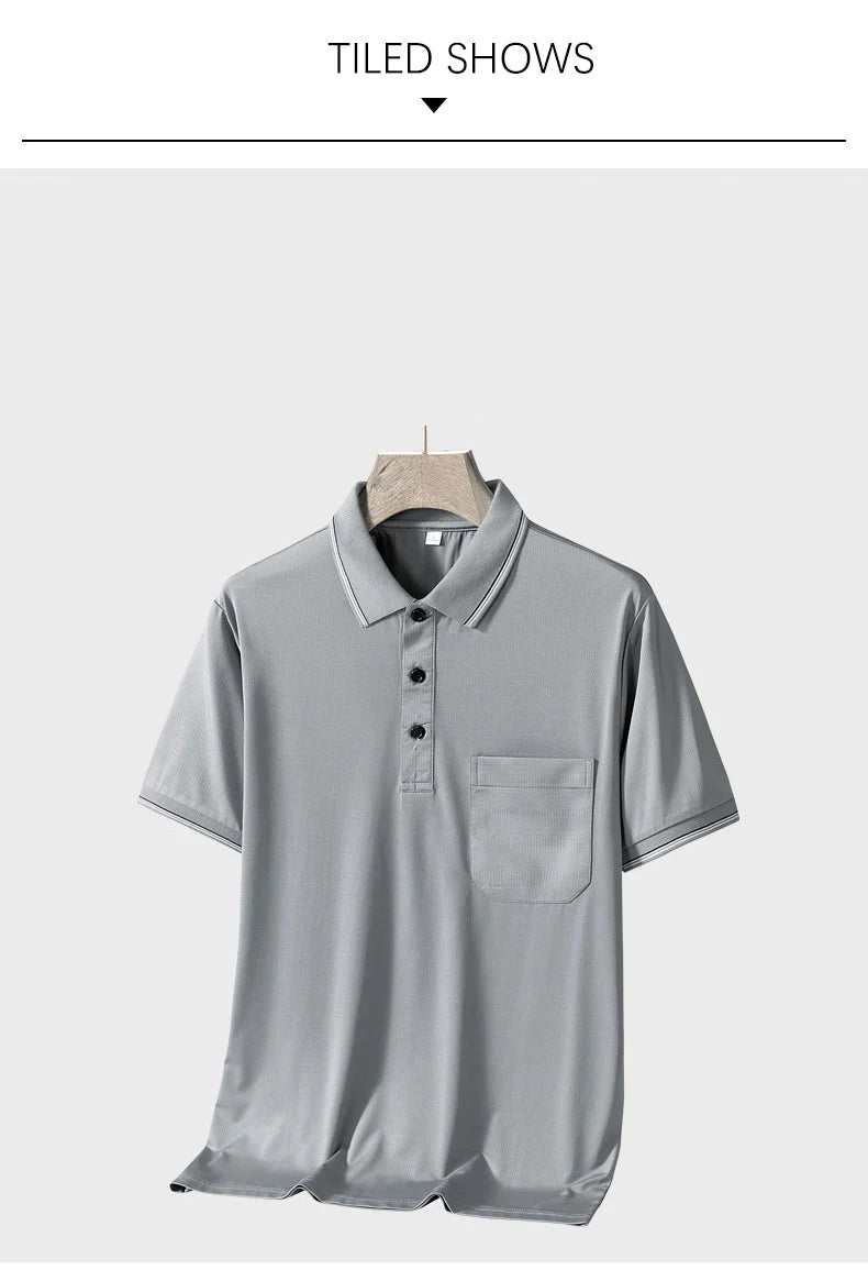 TFETTERS-Camiseta de manga corta para hombre, Polo de negocios antiarrugas con diseño de bolsillo Real, cuello vuelto