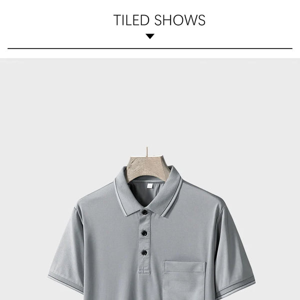 TFETTERS-Camiseta de manga corta para hombre, Polo de negocios antiarrugas con diseño de bolsillo Real, cuello vuelto