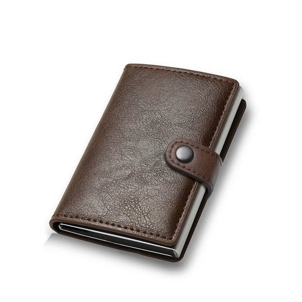 Billetera con tarjetero de fibra de carbono para hombre, cartera minimalista emergente delgada de Metal inteligente Rfid, monedero pequeño negro, Vallet de Metal