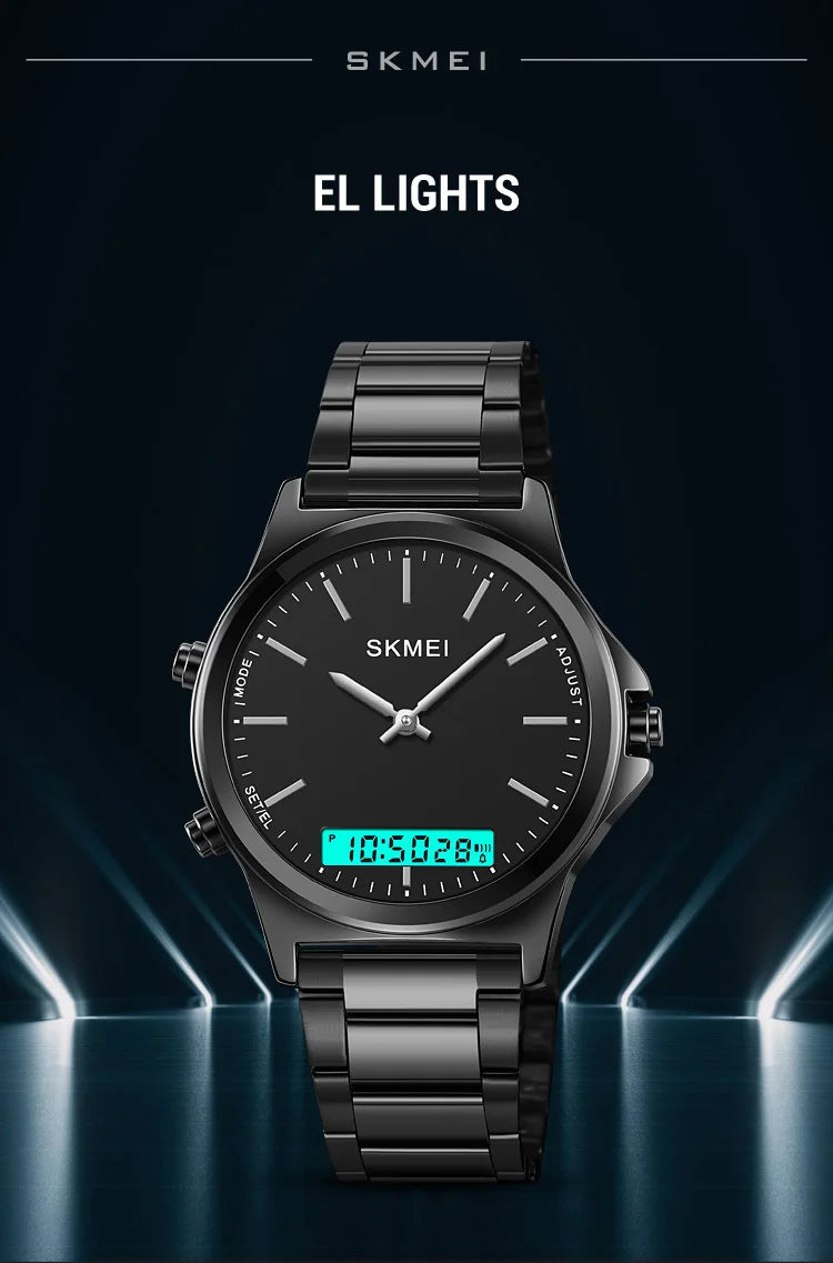 Reloj cronógrafo digital con pantalla de luz trasera de acero completo, relojes de pulsera con alarma impermeables para hombre