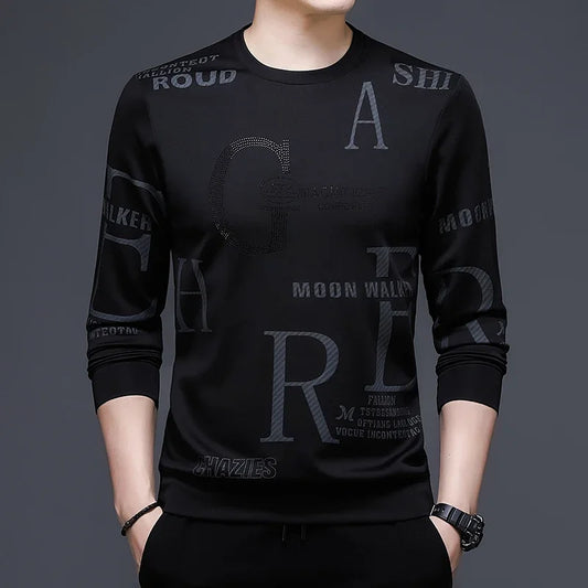 Camiseta de manga larga para hombre con cuello redondo, estampado de cuadros colorido e irregular, ideal para primavera y otoño, perfecta para actividades al aire libre y deportes.