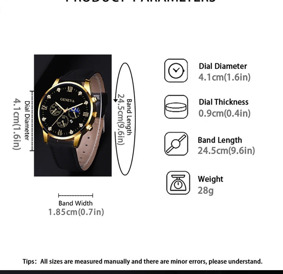 Reloj de pulsera de cuarzo para hombre, conjunto de 2 piezas, con puntero redondo y calendario