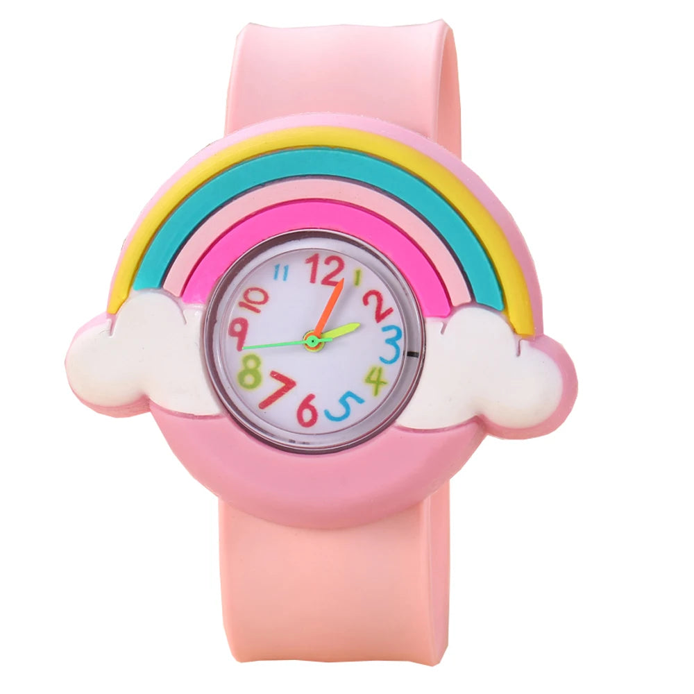 Reloj de dibujos animados 3D para niños, astronauta, aves de corral, frutas, flores, cuarzo, arcoíris, amor, pastel de cumpleaños, regalo para bebé, juguete