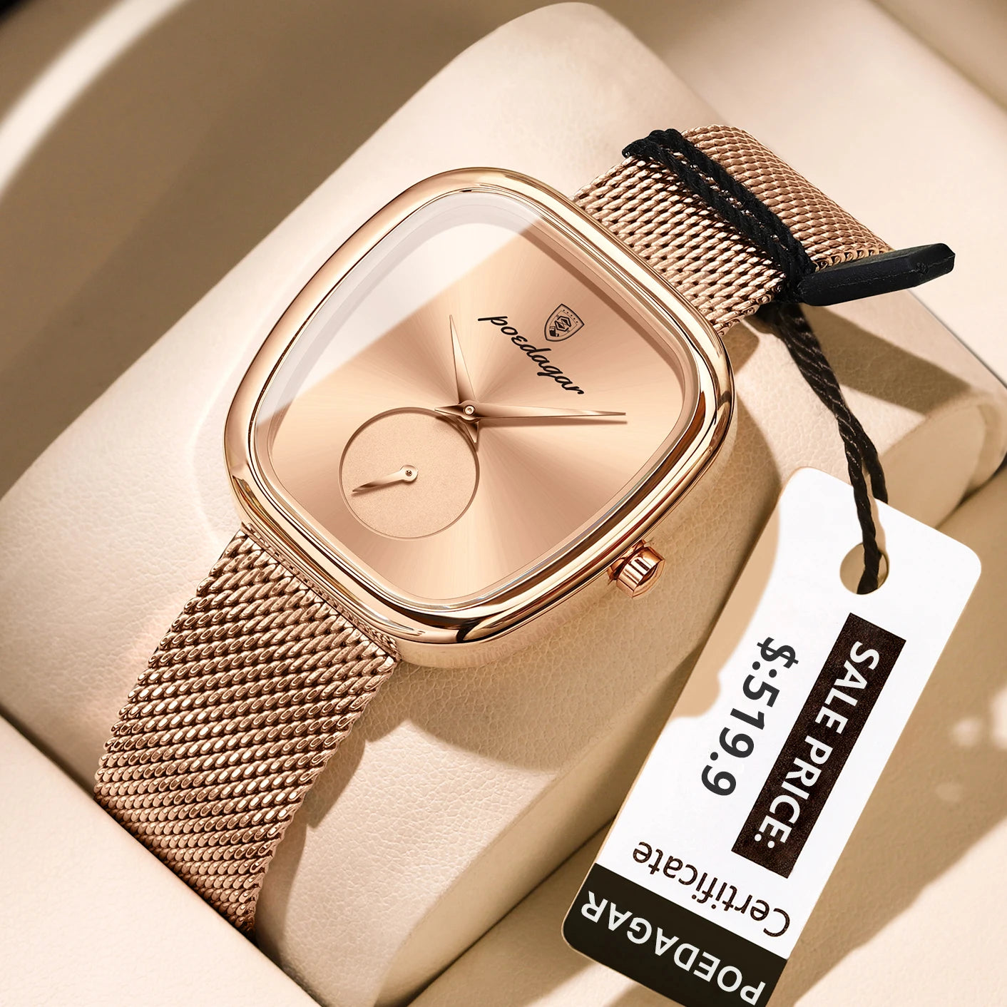 POEDAGAR, Reloj elegante de lujo a la moda para mujer, Reloj resistente al agua para mujer, relojes de cuarzo de acero inoxidable de malla para mujer, Reloj femenino