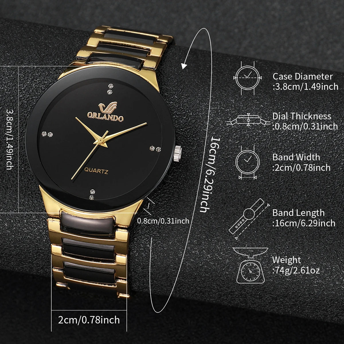 Reloj de negocios para hombre Reloj de cuarzo analógico masculino con banda de acero negro a la moda