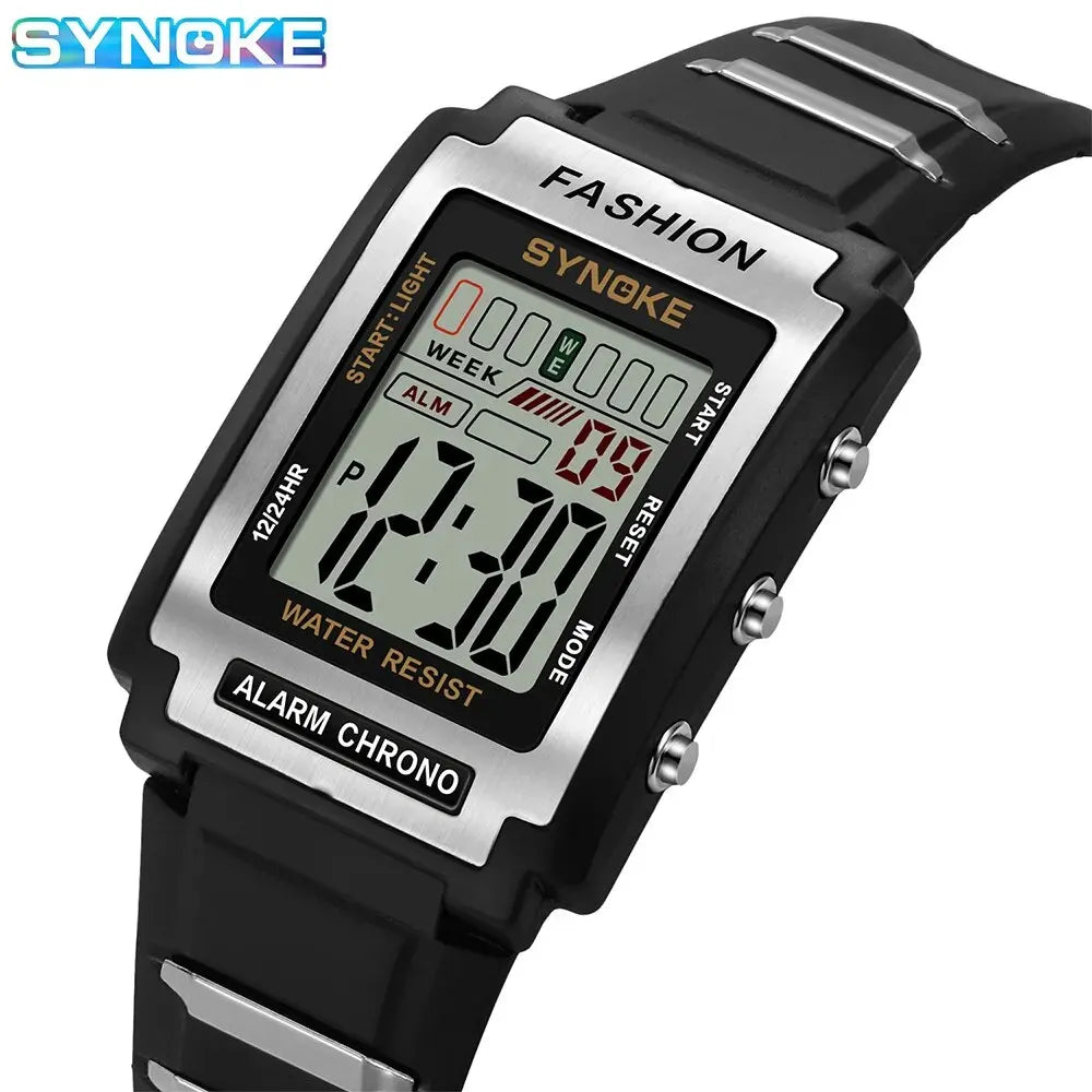 Reloj electrónico deportivo Rectangular para hombre, resistente al agua, luz nocturna de 50M, pantalla grande, despertador, estilo Retro de tendencia