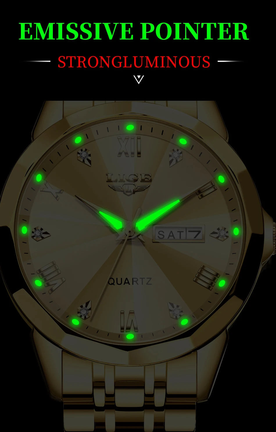 Reloj de pulsera LIGE de cuarzo a la moda, reloj resistente al agua de lujo de marca elegante