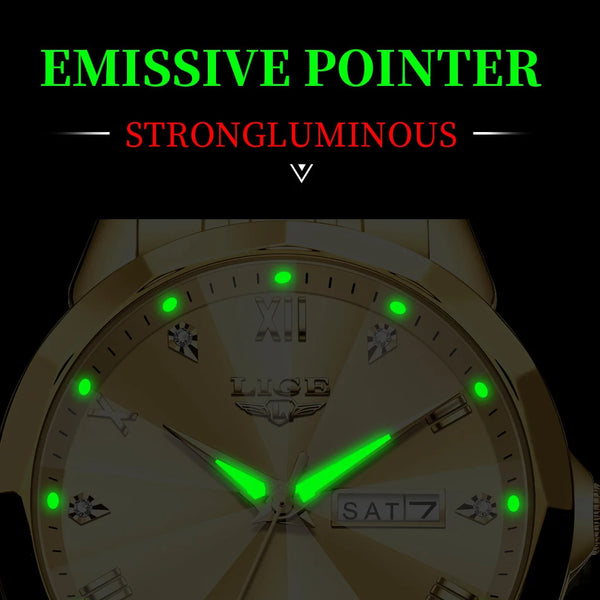 Reloj de pulsera LIGE de cuarzo a la moda, reloj resistente al agua de lujo de marca elegante