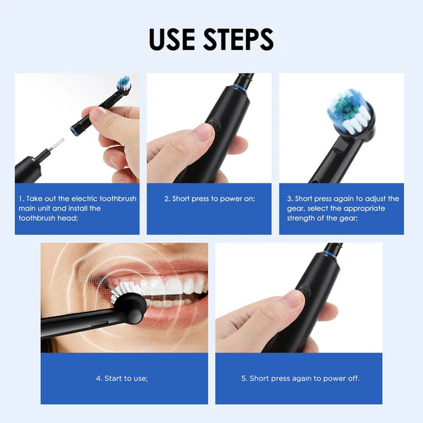 Cepillo de dientes eléctrico inteligente con sincronización giratoria, cepillo de dientes giratorio recargable con 4 cabezales, 5 modos de ajuste, blanqueamiento dental, coche Oral