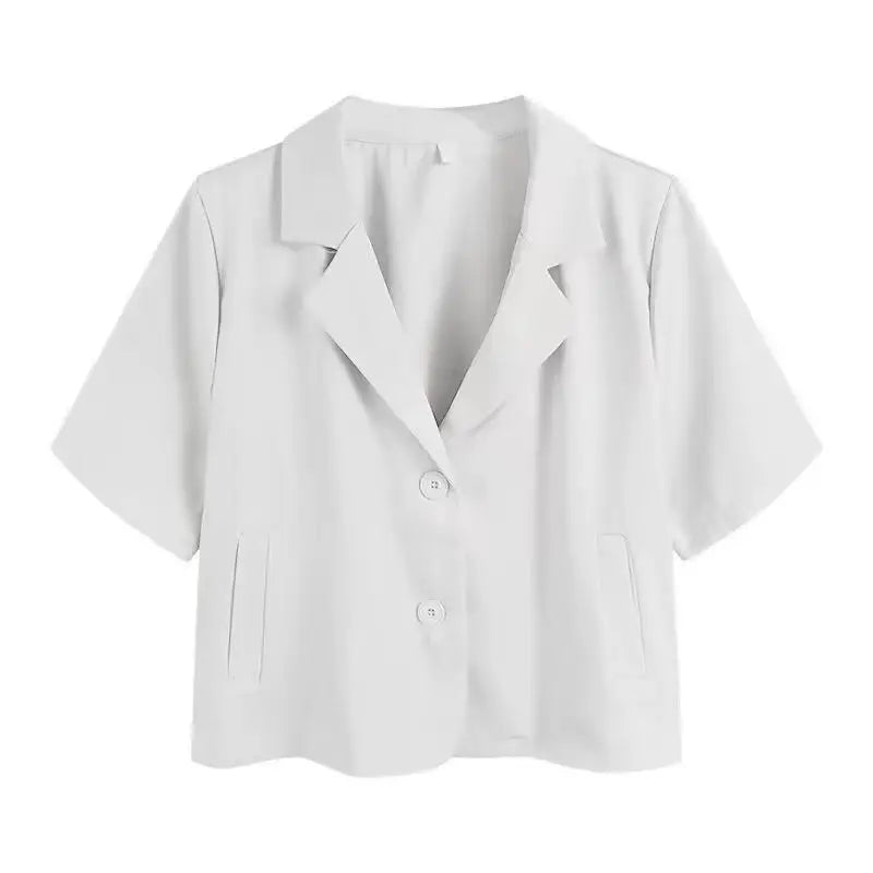 Chaqueta de traje de manga corta para mujer, Tops informales finos de nicho francés de verano 2025