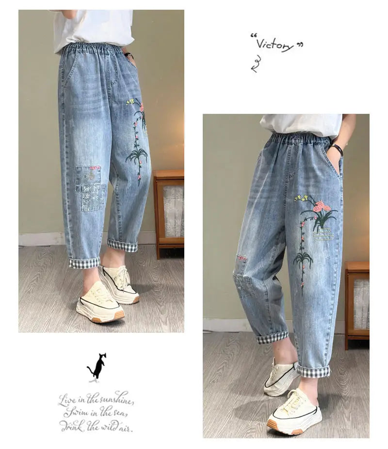 Pantalon holgado con bordado elegante para mujer, dale frescura y estilo a tu outfit
